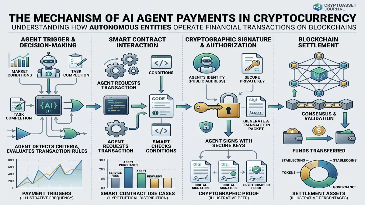 Editorial visual explaining AI agent payments