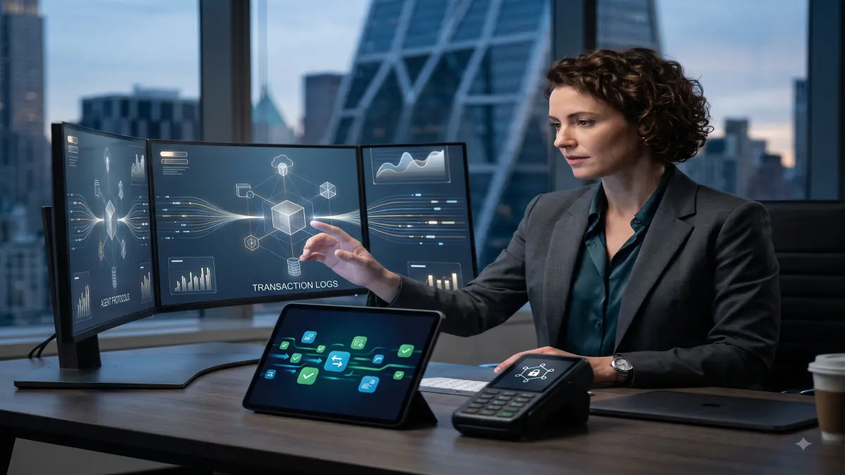 AI agent payments editorial illustration