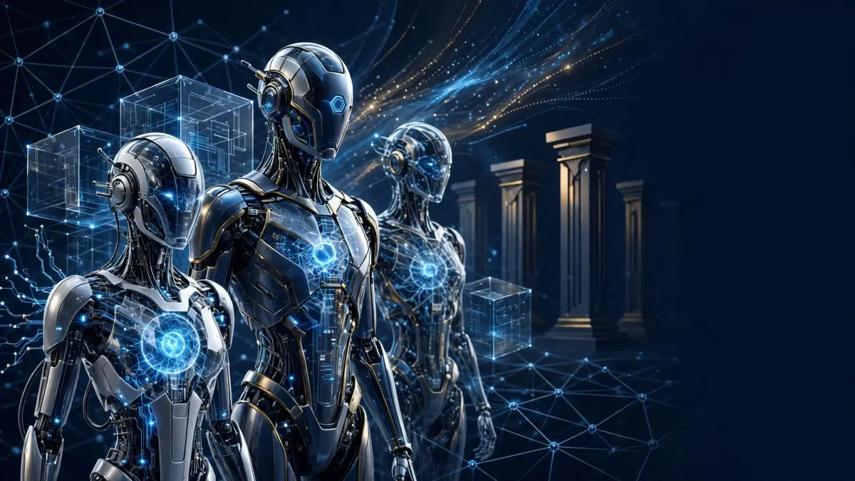 AI agents editorial illustration for a cryptocurrency news article