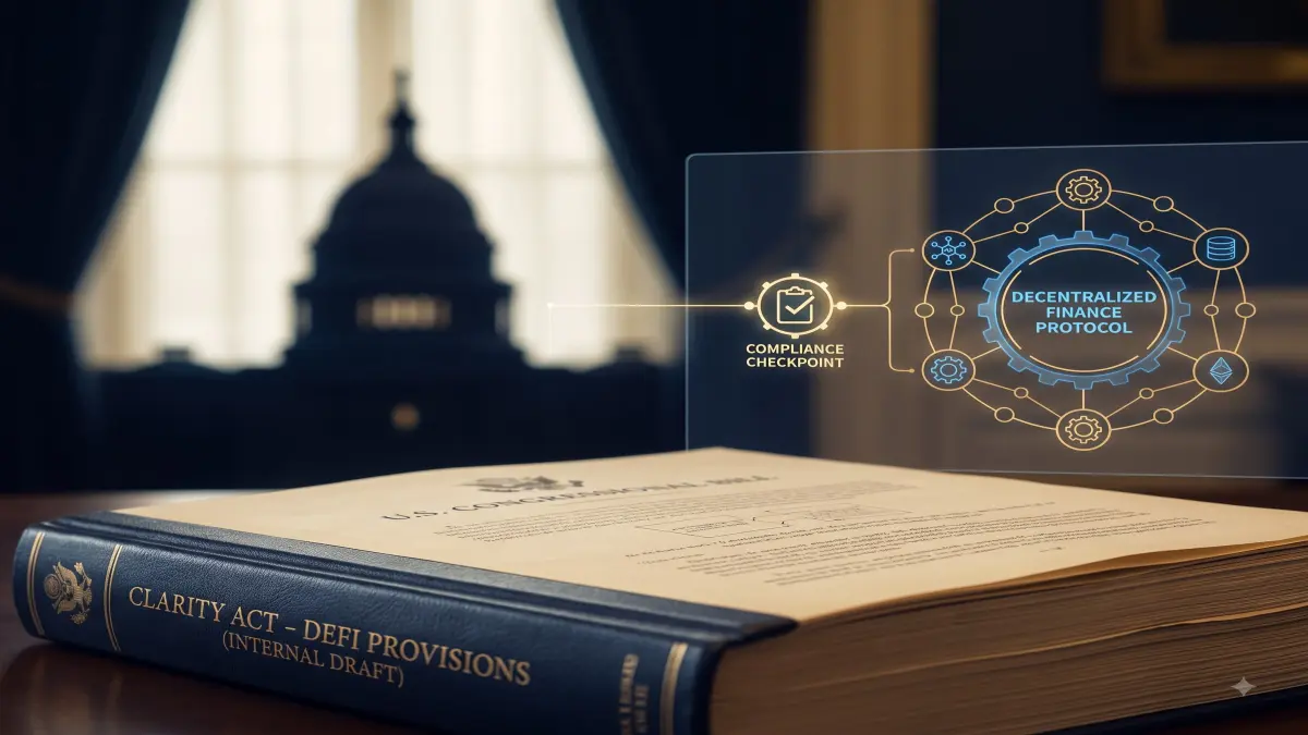 Clarity Act DeFi provisions editorial illustration for UnmaskCoins