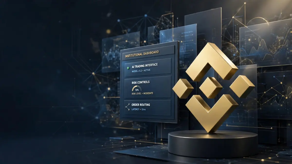Editorial illustration representing Binance AI trading interface and its market context